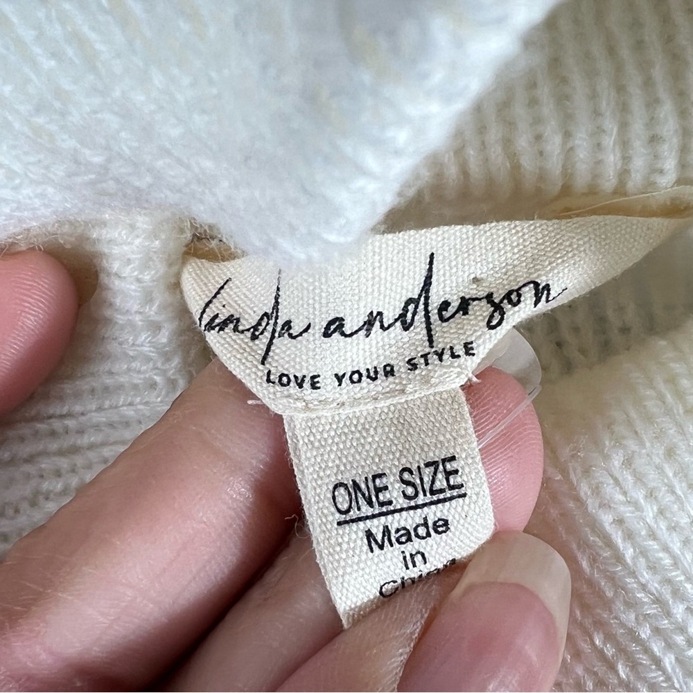 NWT Linda Anderson Sweater Women's One Size Cream Shawl Poncho Knit Cape Y2K - Picture 10 of 13